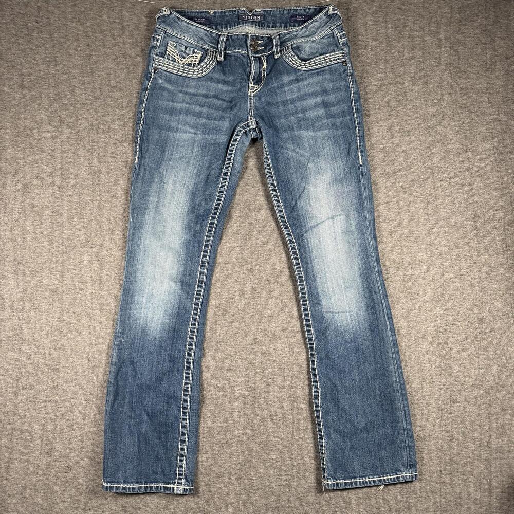 Vigoss Dublin Bootcut Jeans Womens 9 Blue Embroidered Distressed Y2K Denim